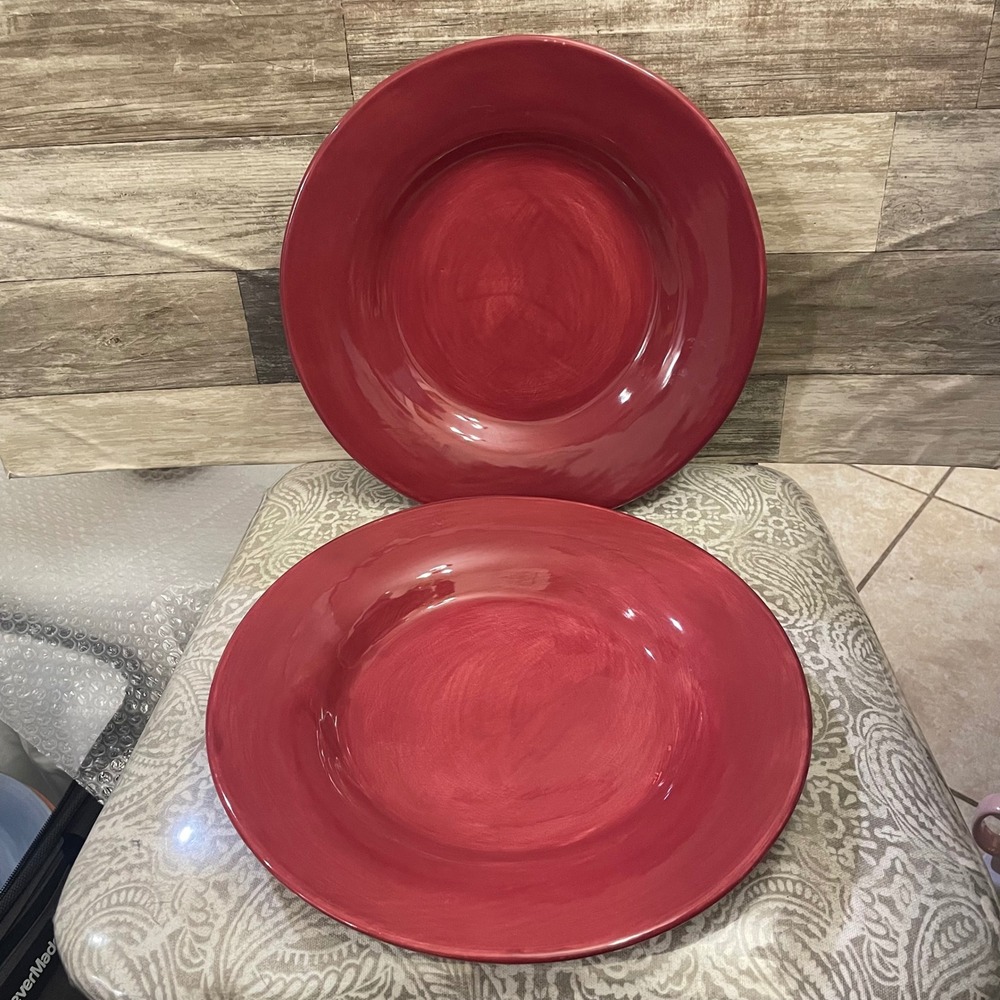 Pottery Barn Sausalito Red Dinner Plates Set of 2 Stoneware Mexico 12"